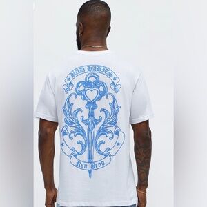 Fashion Nova White Tee with Blue Graphic